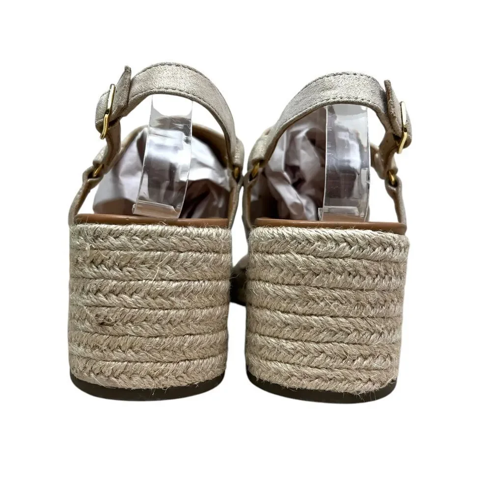 Vionic Women Kirra Espadrille Wedge Sandals‎ Thong Strap Cream Metallic Gold 9.5